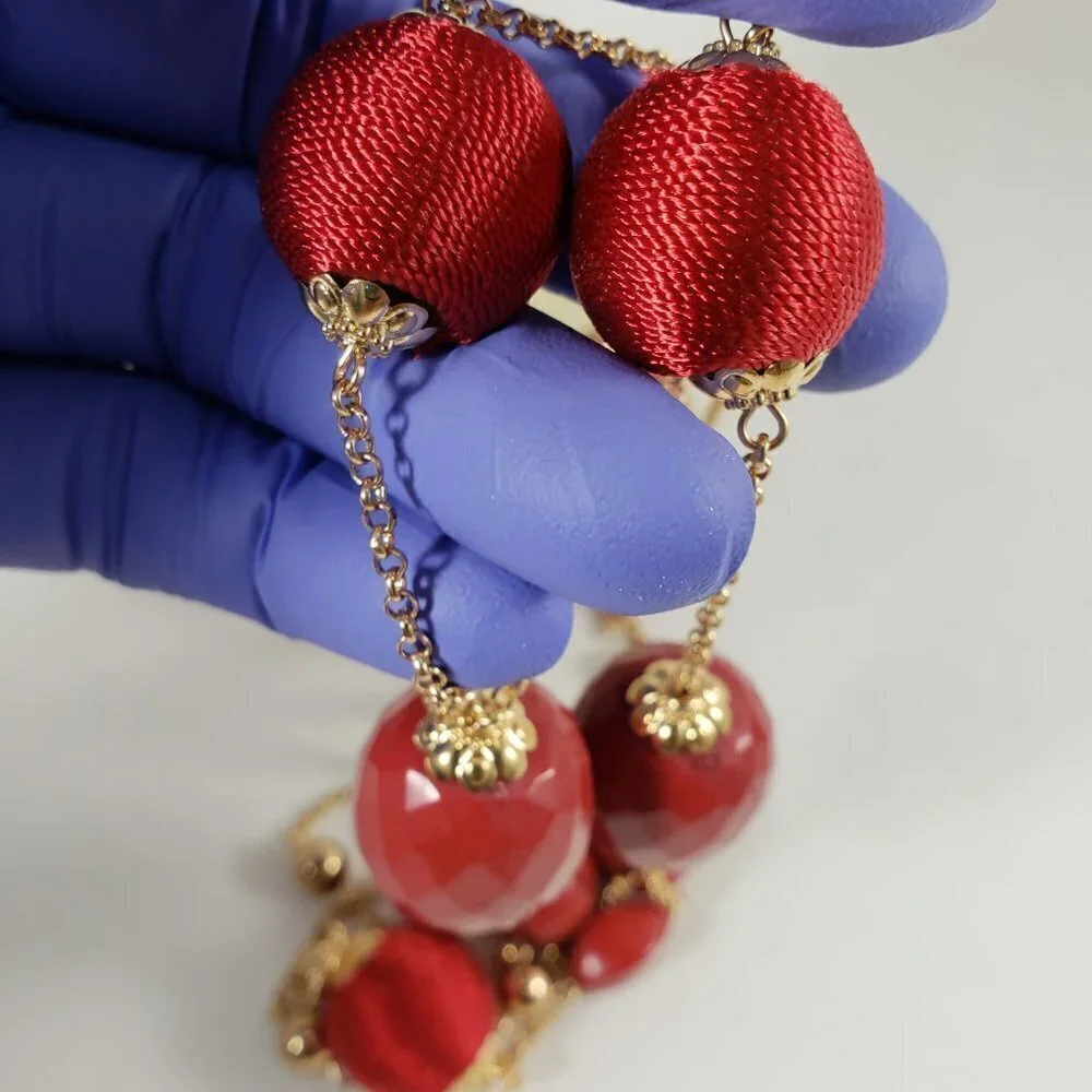 Elegant Red & Gold Beaded Necklace and Earrings Set — Festive Statement Jewelry